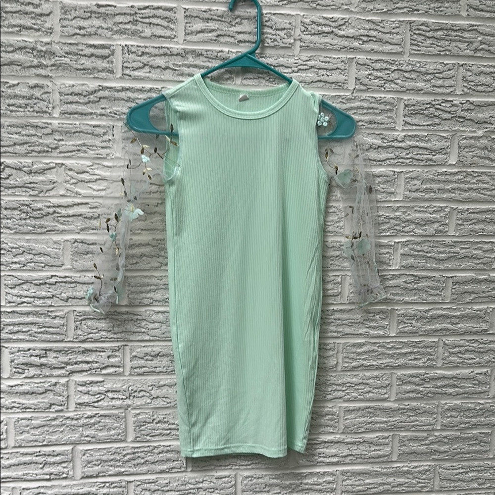 Mint Green Dress with Sheer Sleeves
